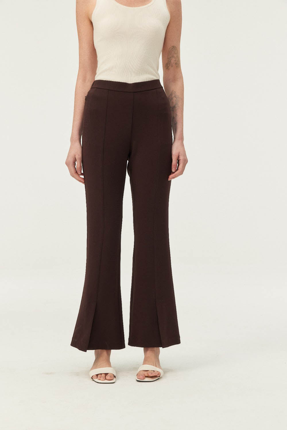 Women's Soft Drape Flared Pants with Front Slit