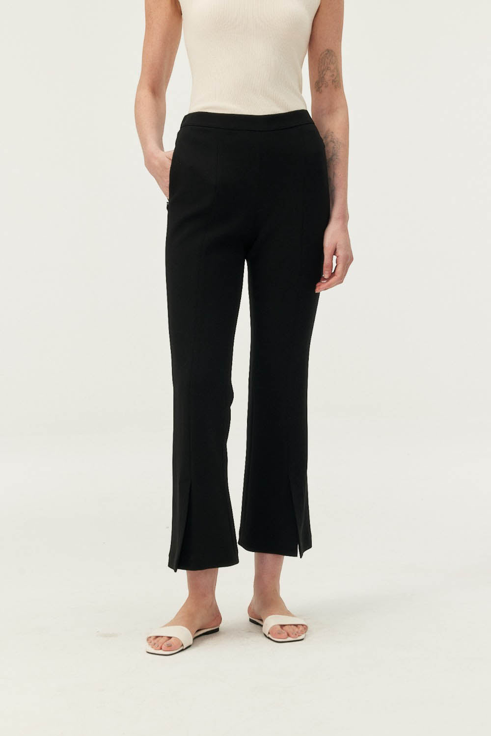 Women's Soft Drape Flared Pants with Front Slit