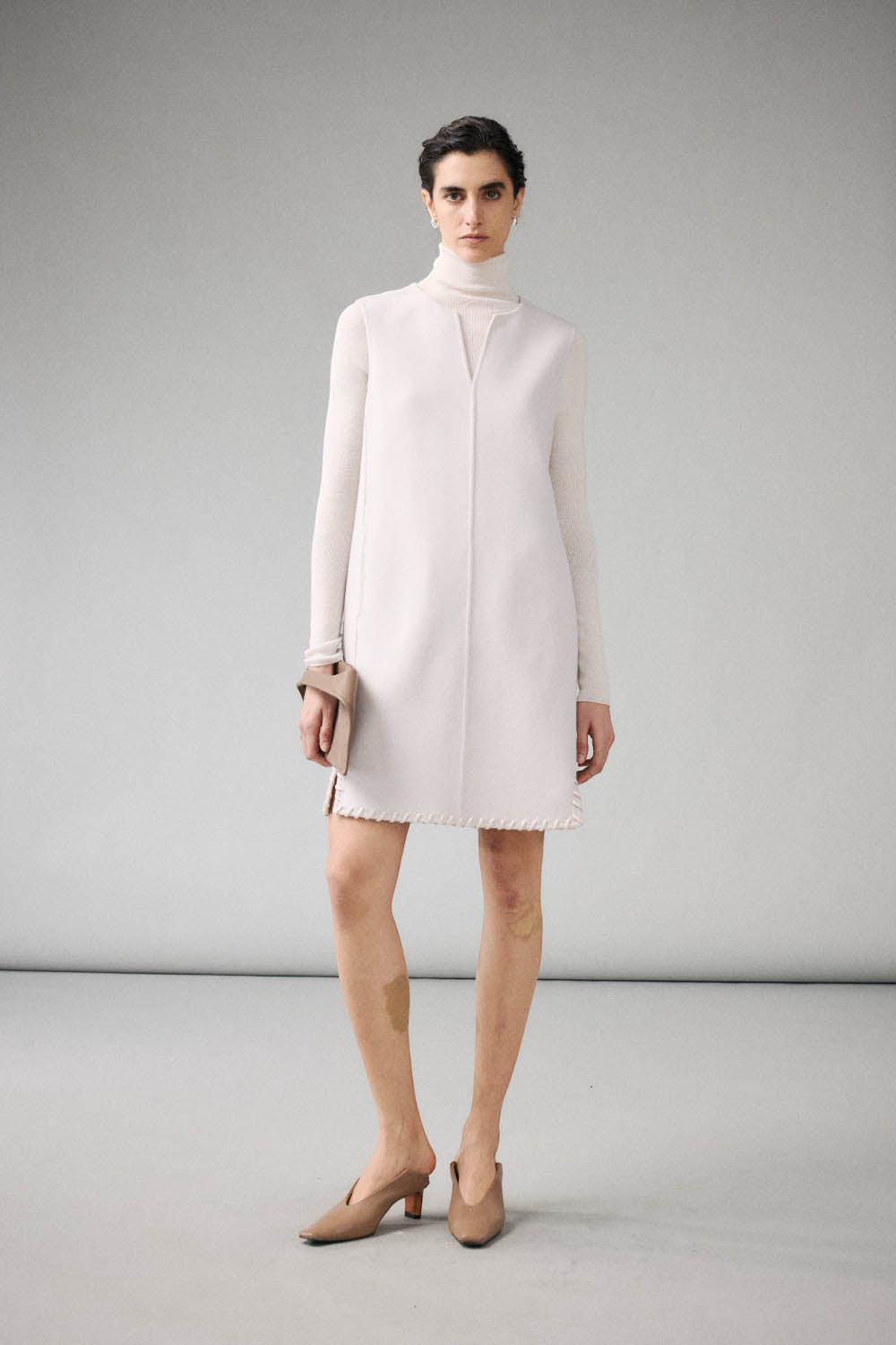 Minimalist Wool V-neck Mini Dress