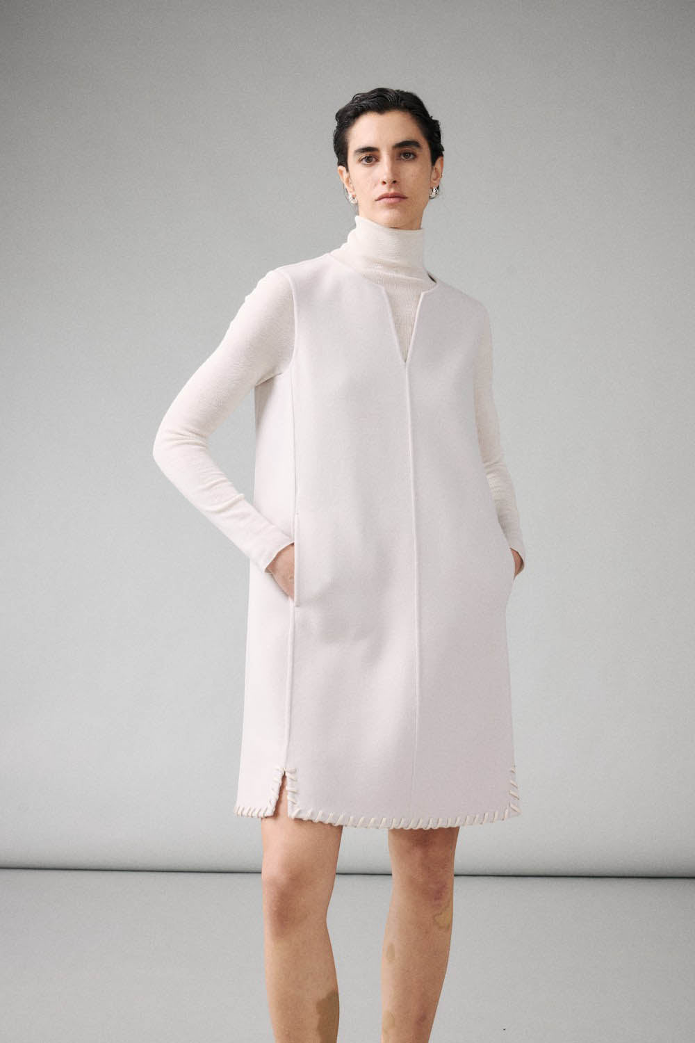 Minimalist Wool V-neck Mini Dress