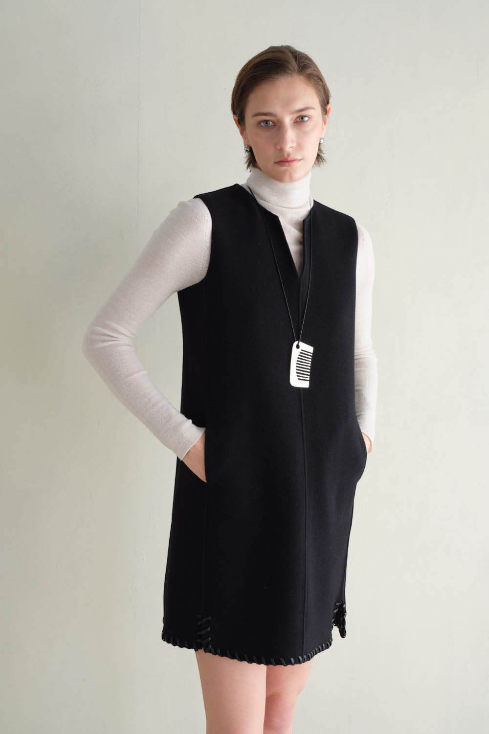 Minimalist Wool V-neck Mini Dress