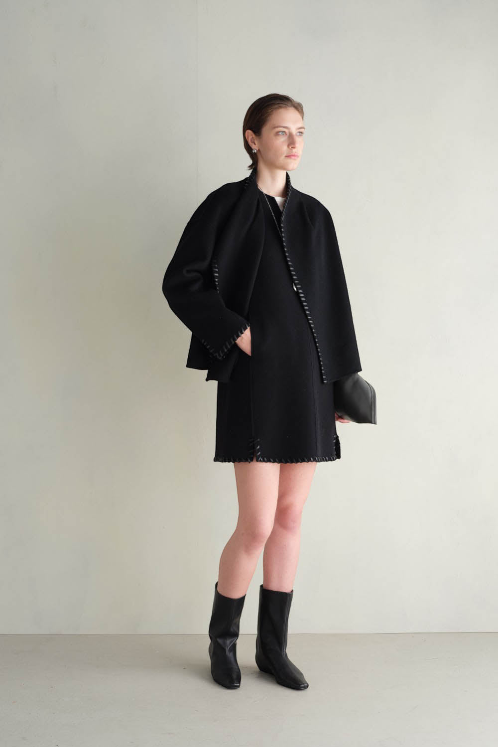 Minimalist Wool V-neck Mini Dress