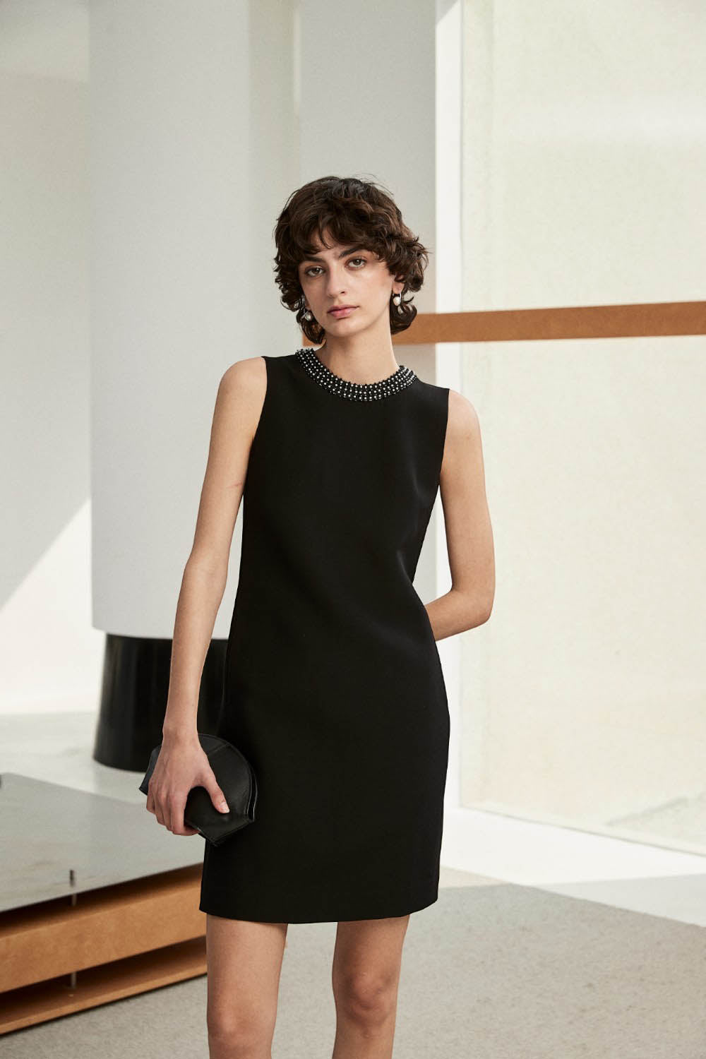 Marius  Women's Silk Wool A-Line Beaded Sleeveless Dresss