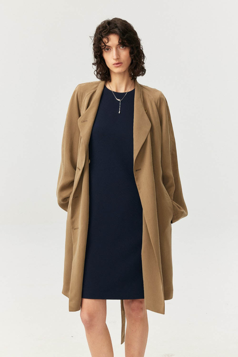 Japanese Cupro A-Line Fluid Drape Trench Coat