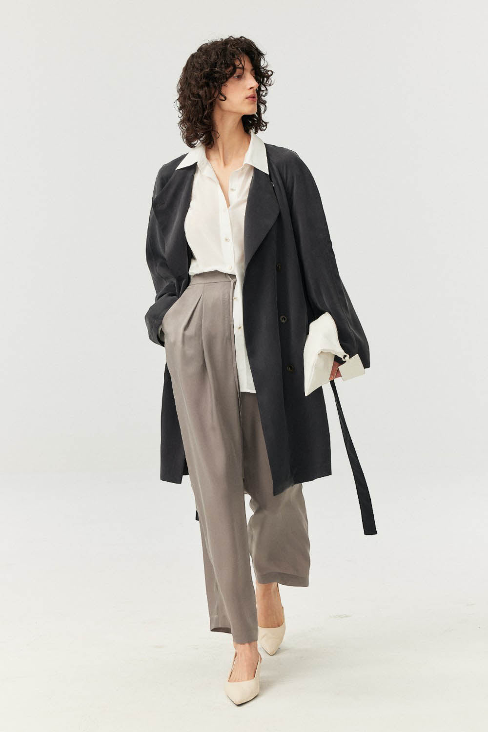 Japanese Cupro A-Line Fluid Drape Trench