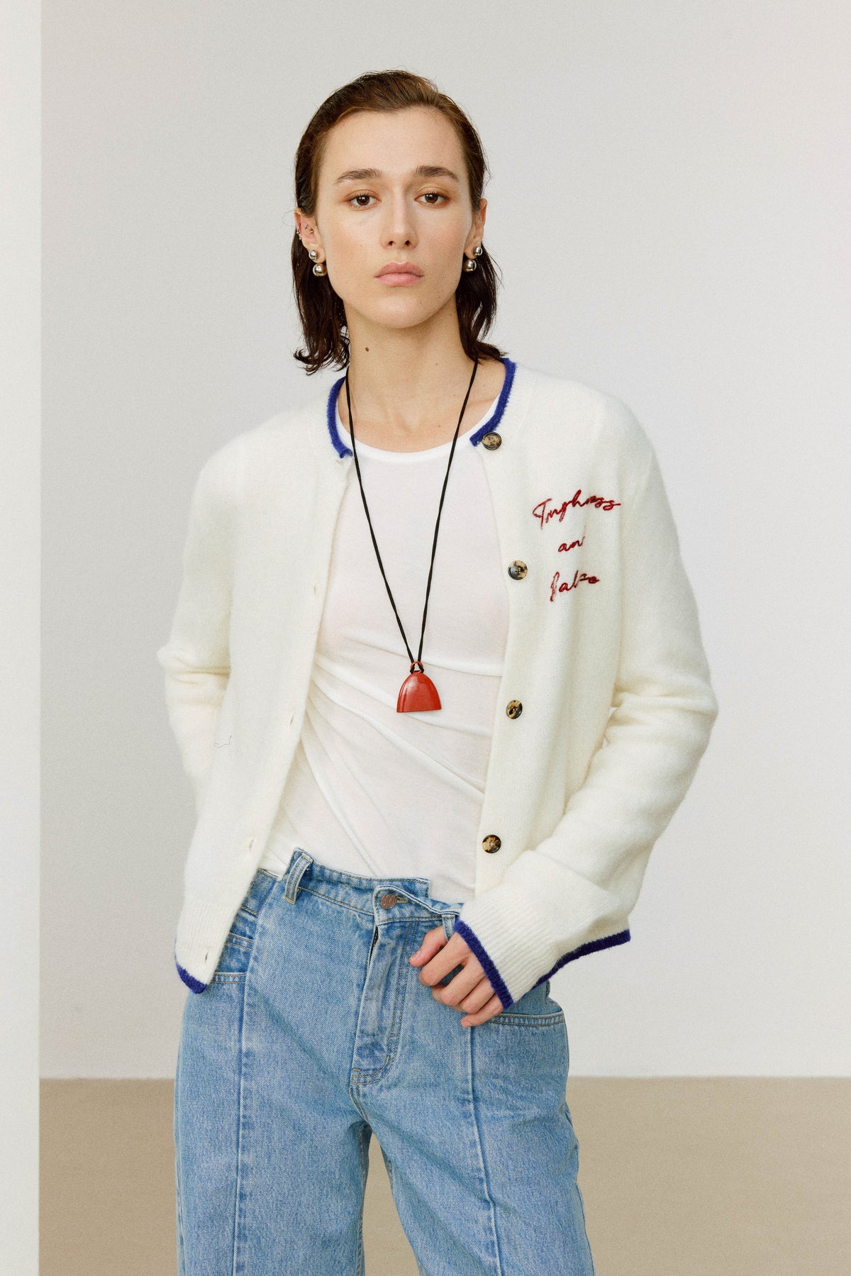 Wool-Alpaca Cardigan with Contrast Trim