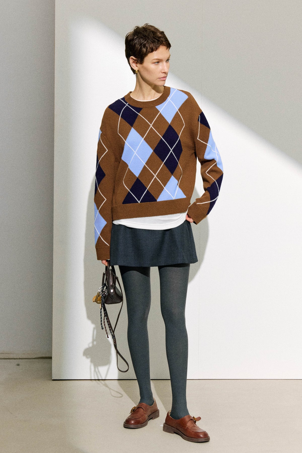 100% Wool Intarsia Argyle Sweater