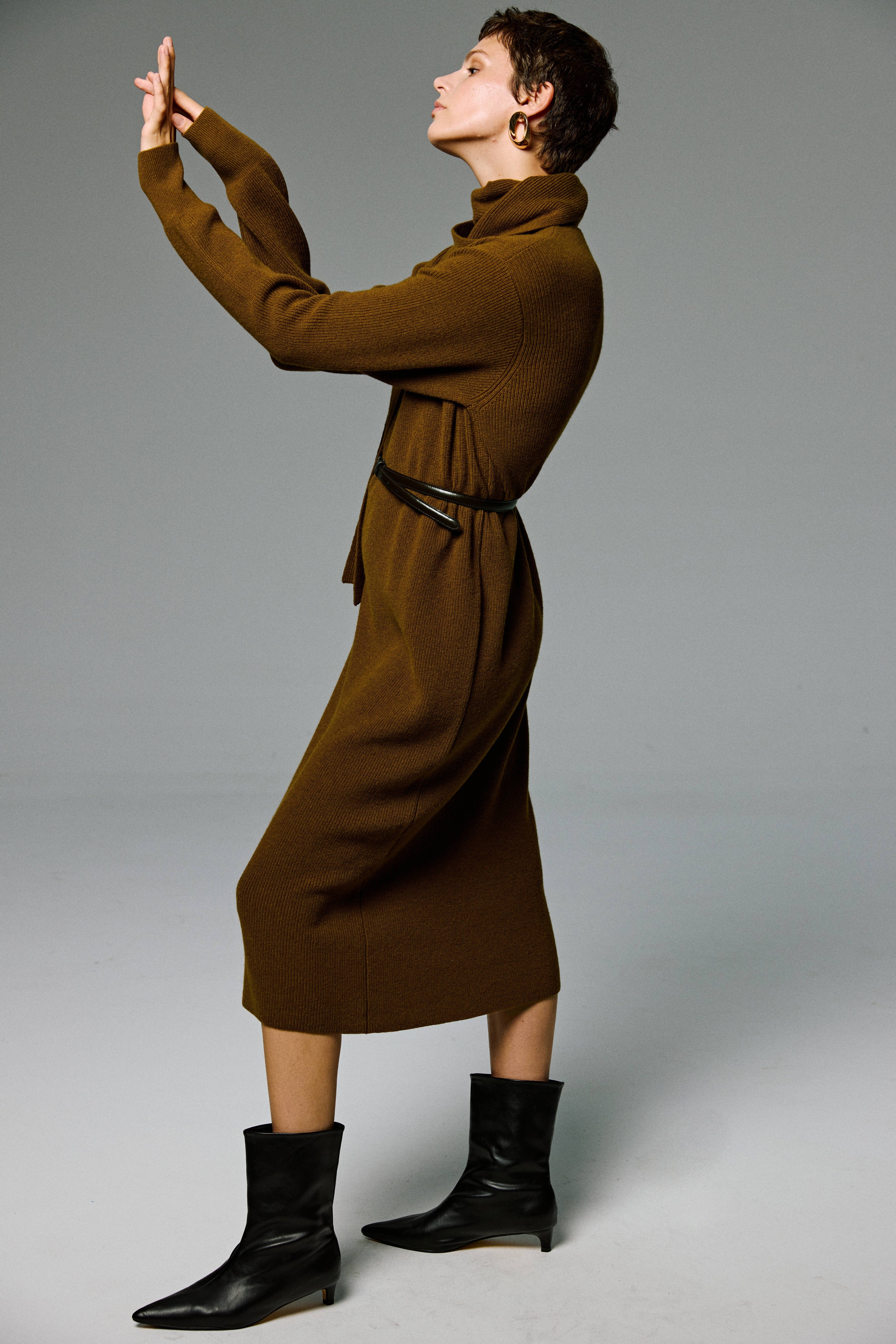 Merino Wool Scarf-Neck Knit Maxi Dress