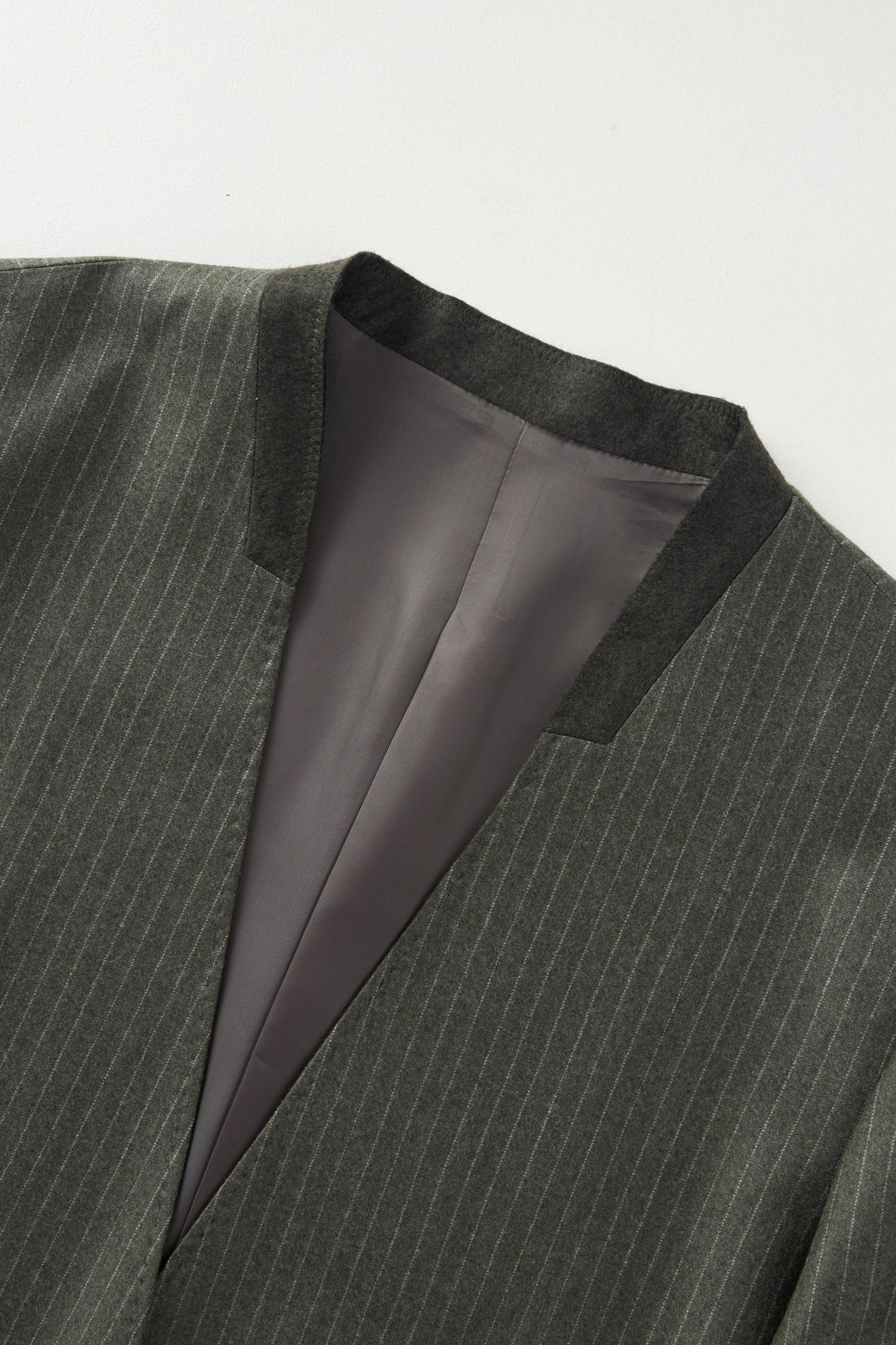 Marzotto Super 110s Merino Wool Collarless Pinstripe Blazer