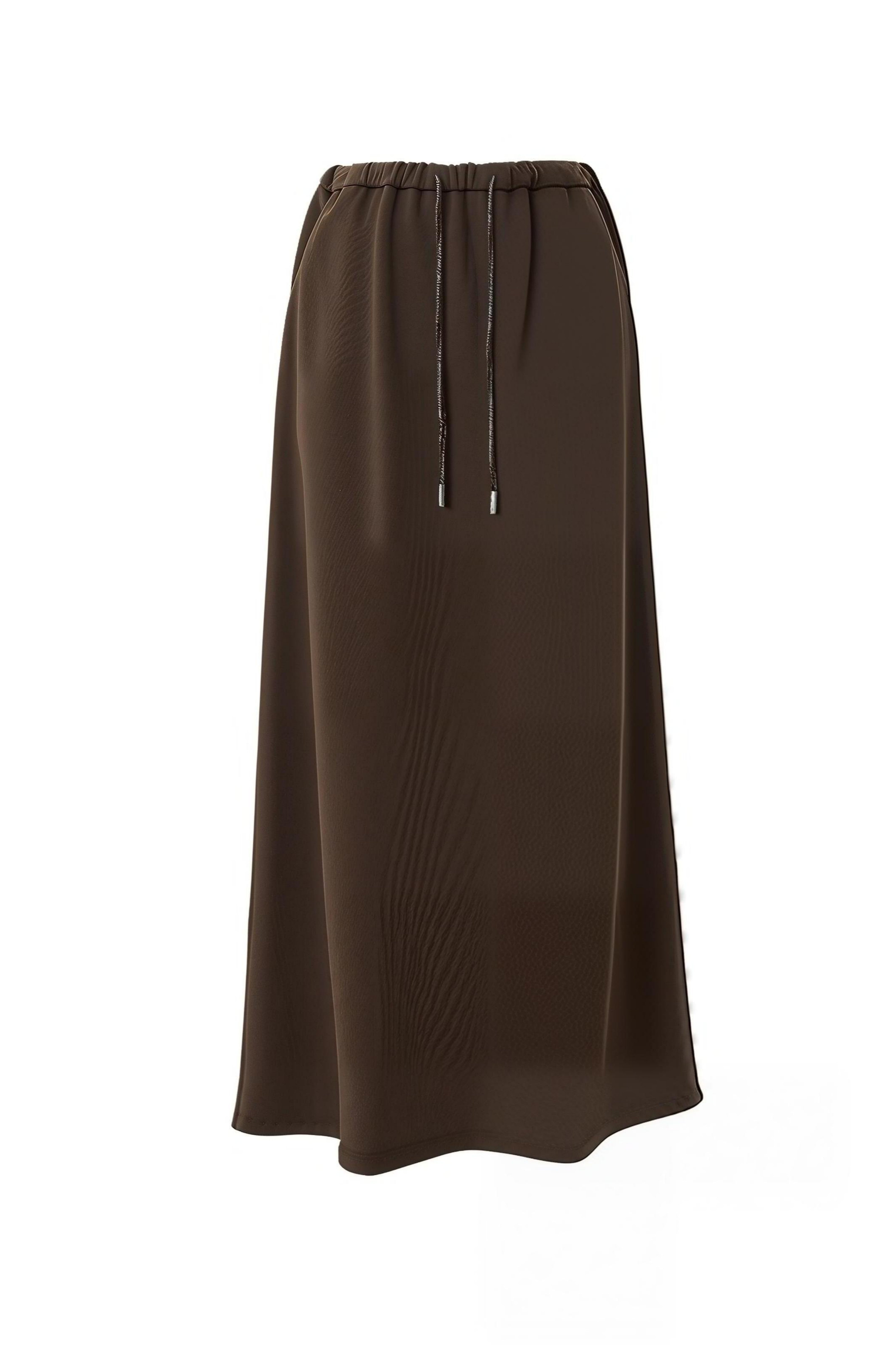 Cotton Knit A-Line Drawstring Long Skirt