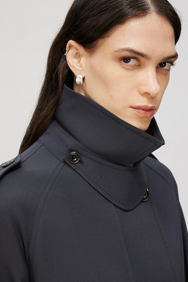 Merino Wool Belted Long Trench Coat