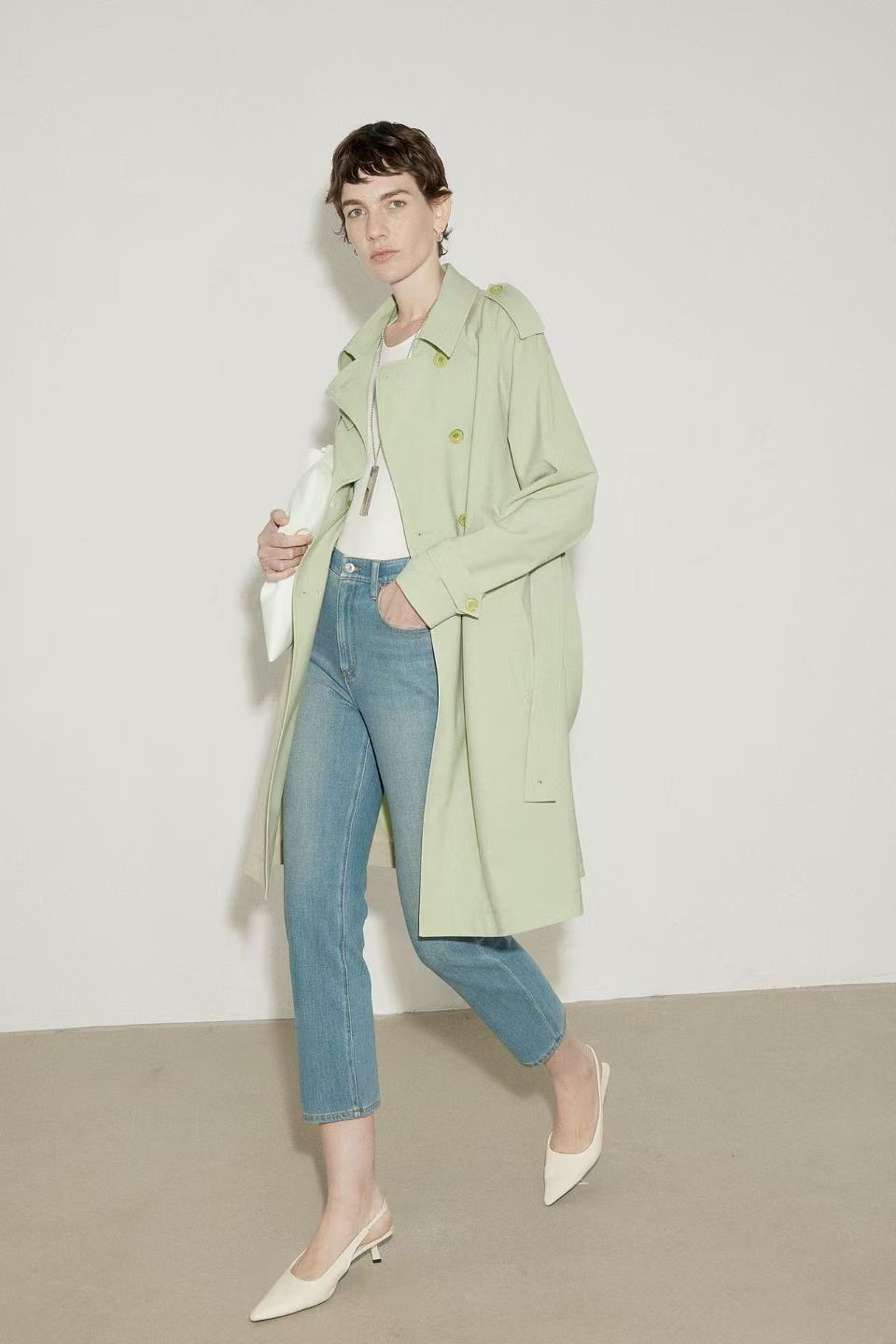 Merino Wool Belted Long Trench Coat