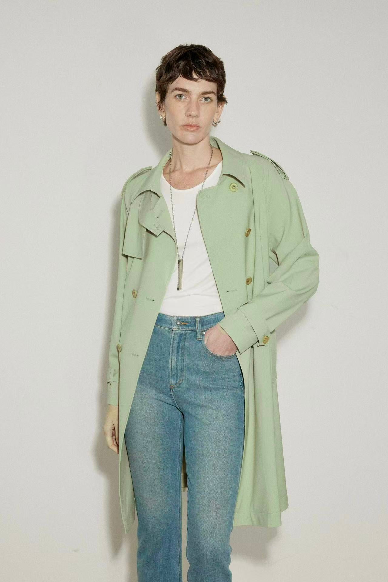 Merino Wool Belted Long Trench Coat