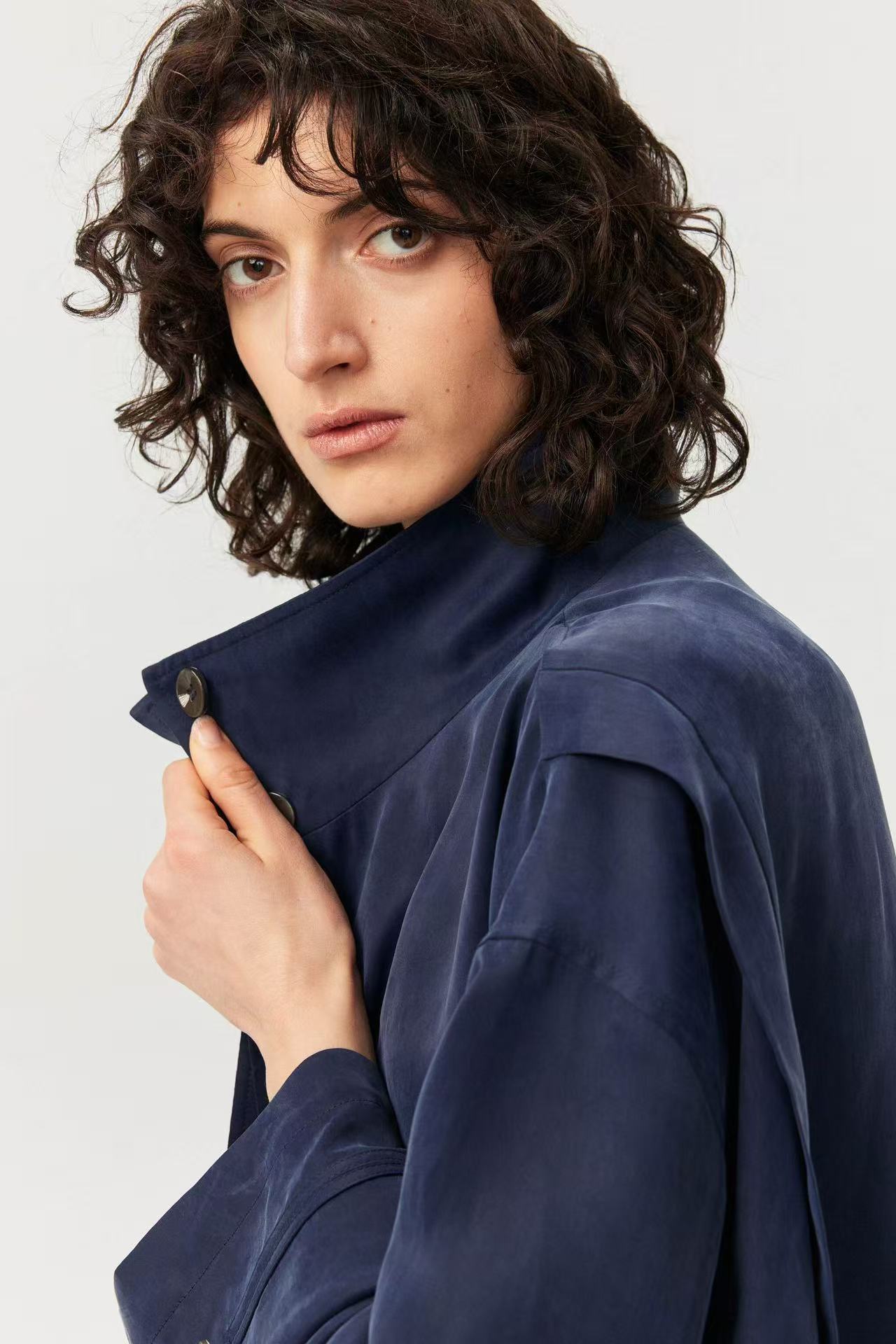 Japanese Cupro A-Line Fluid Drape Trench Coat