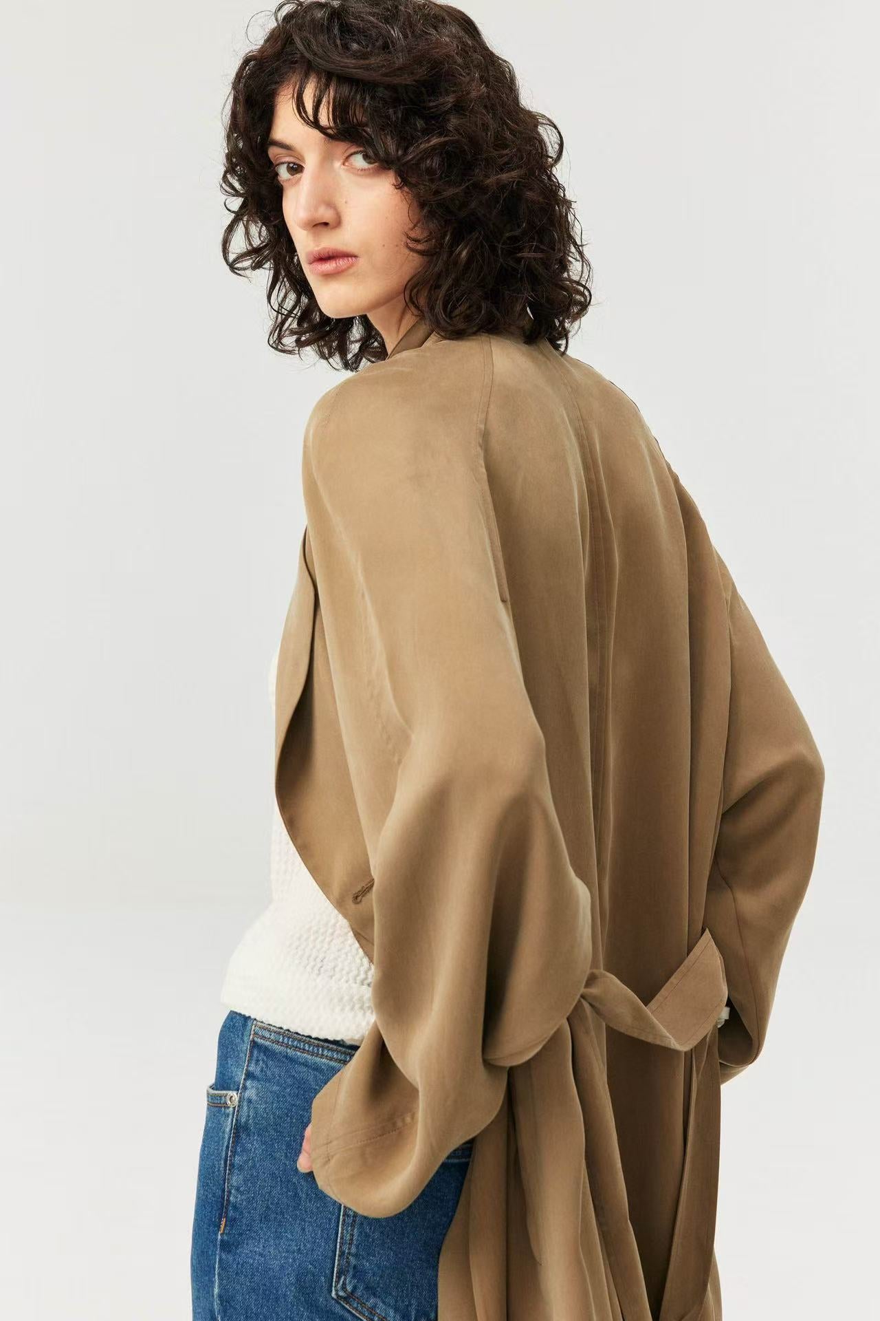 Japanese Cupro A-Line Fluid Drape Trench