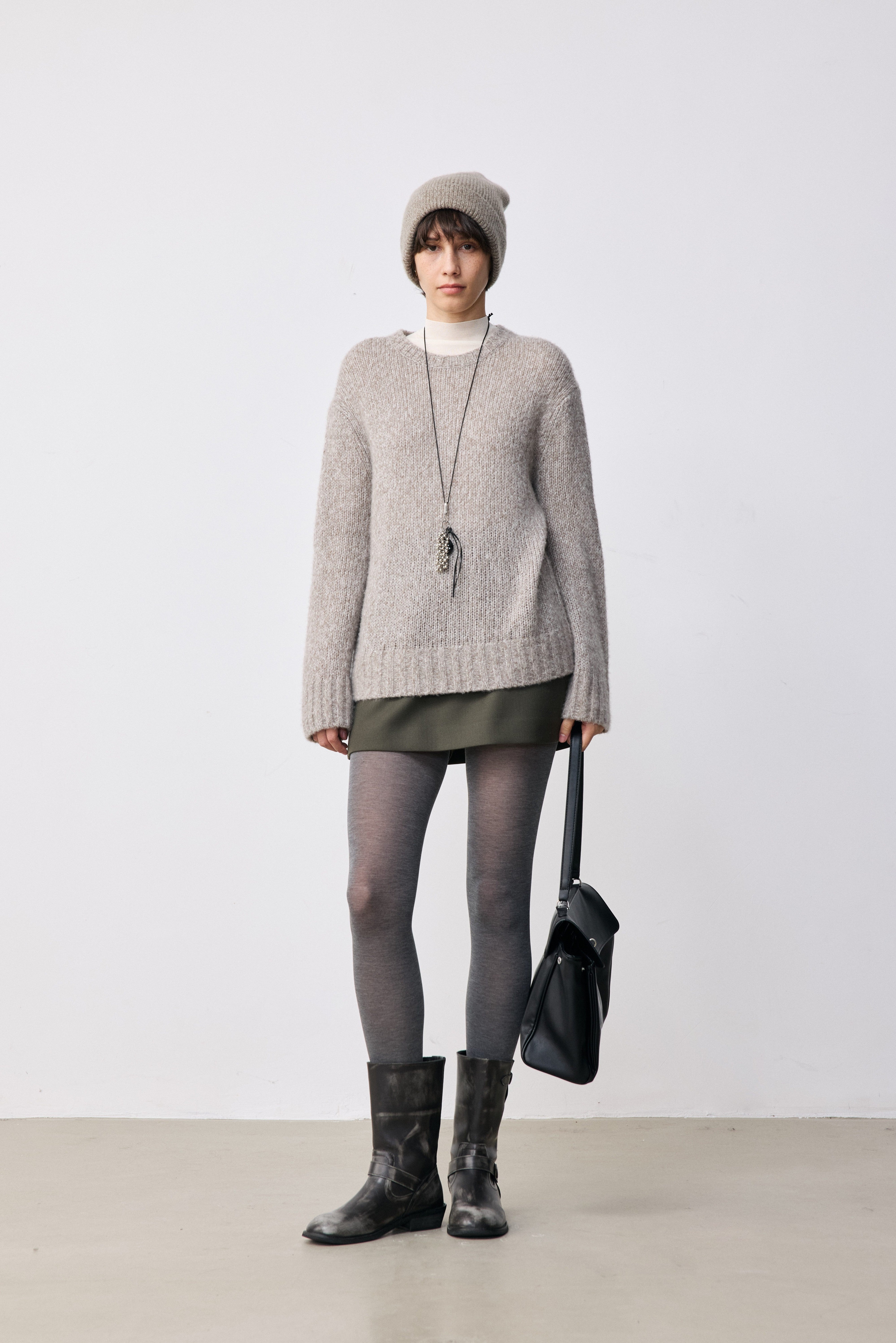 Cashmere-Silk Blend Textured Knit Crewneck Sweater