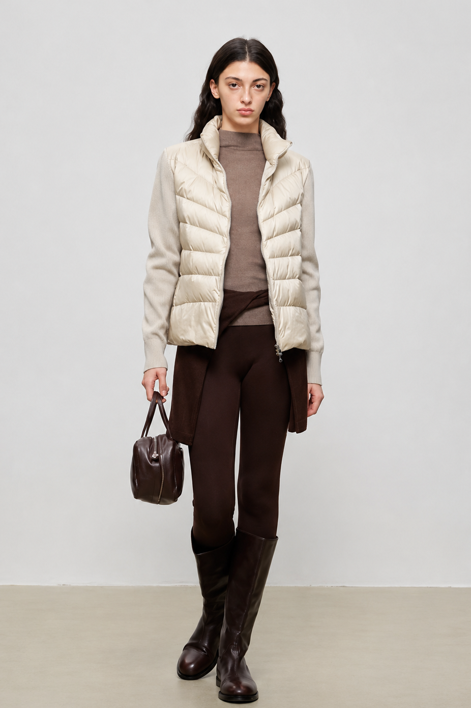 Lightweight Goose Down Knit-Panel Jacket