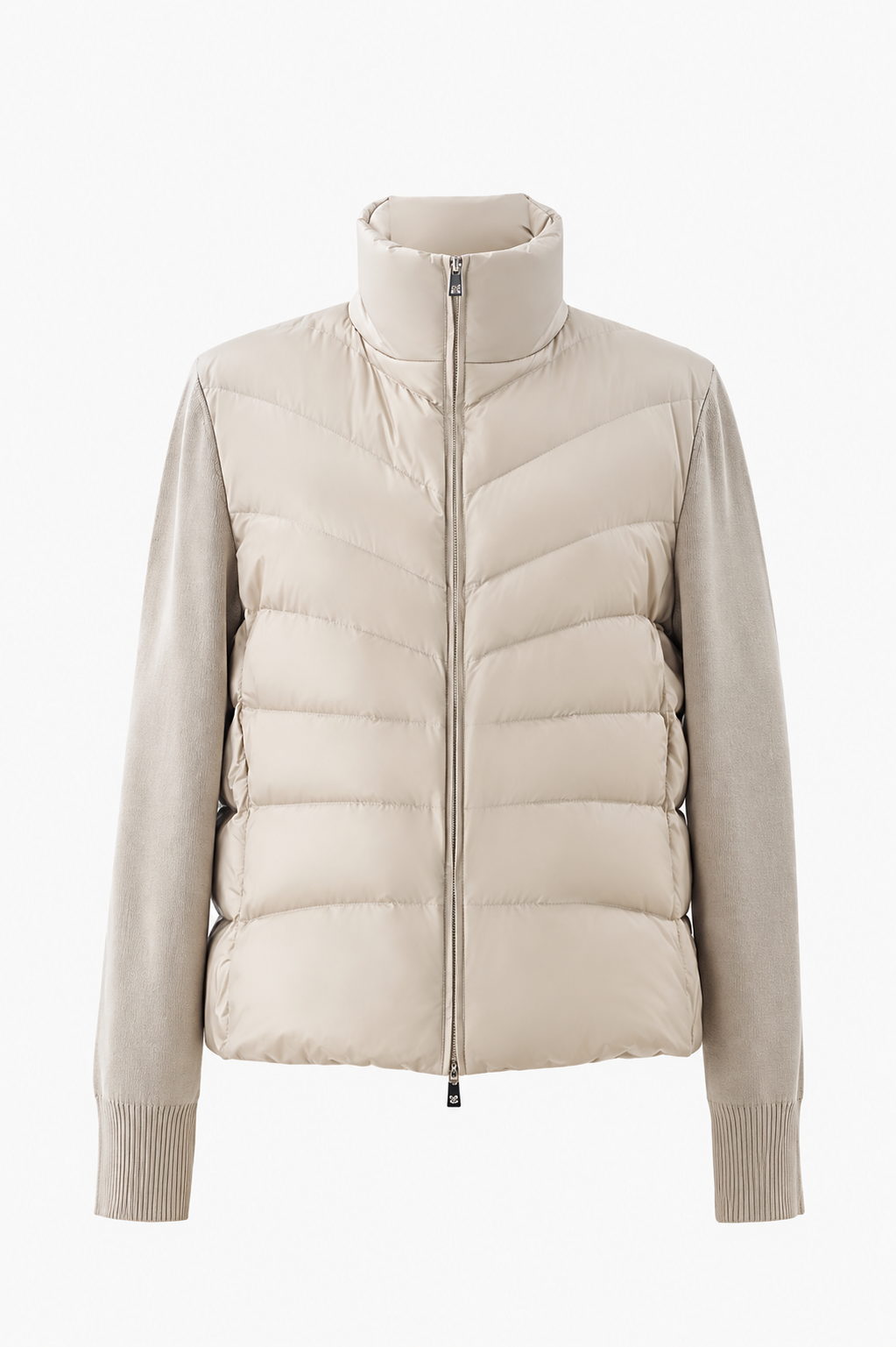 Lightweight Goose Down Knit-Panel Jacket