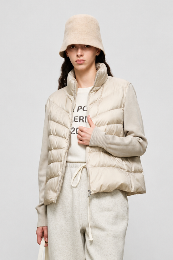Lightweight Goose Down Knit-Panel Jacket