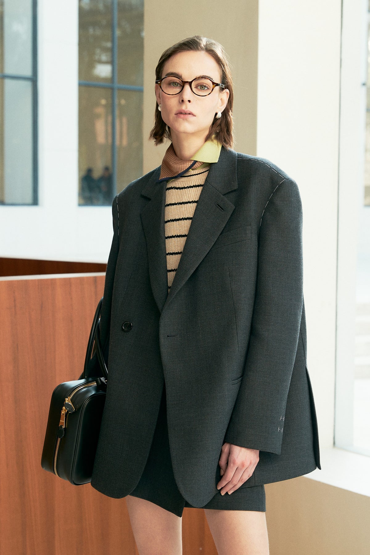 Contrast-Stitch Merino Wool-Blend Blazer