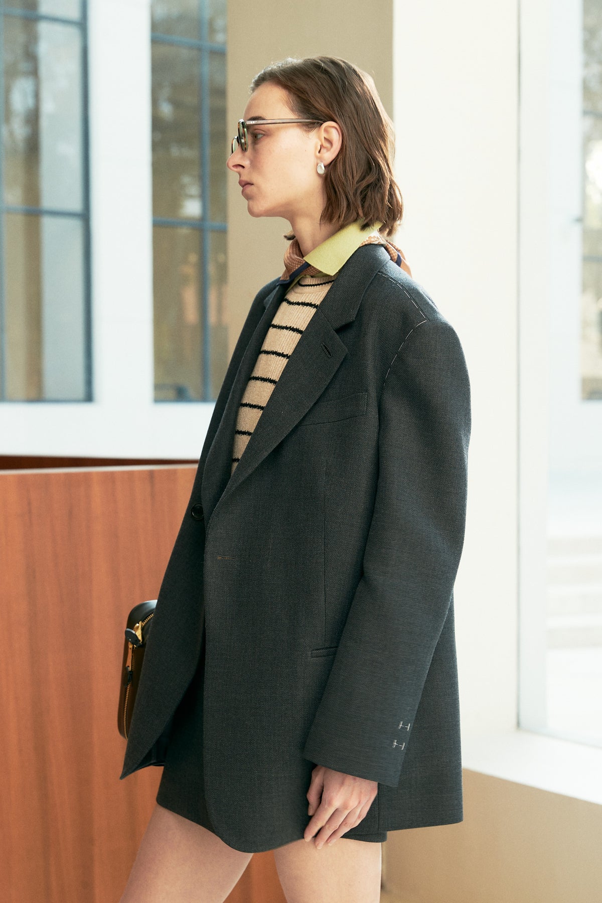 Contrast-Stitch Merino Wool-Blend Blazer